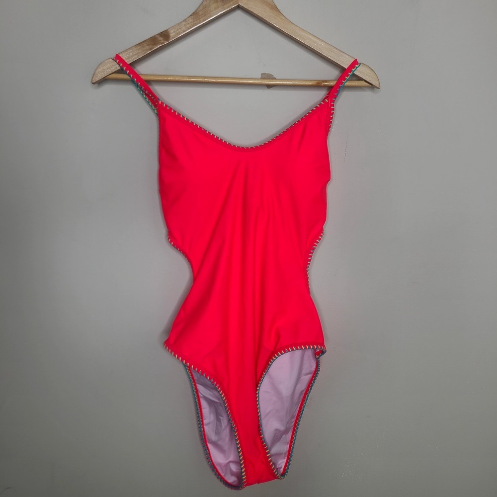 Popvil Women's Red Hollow Criss-Cross Backless One-Piece‎ Swimsuit Size L